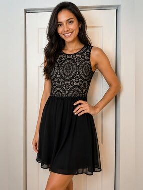 Heartsoul Black Lace Fit & Flare Dress Sleeveless Size L